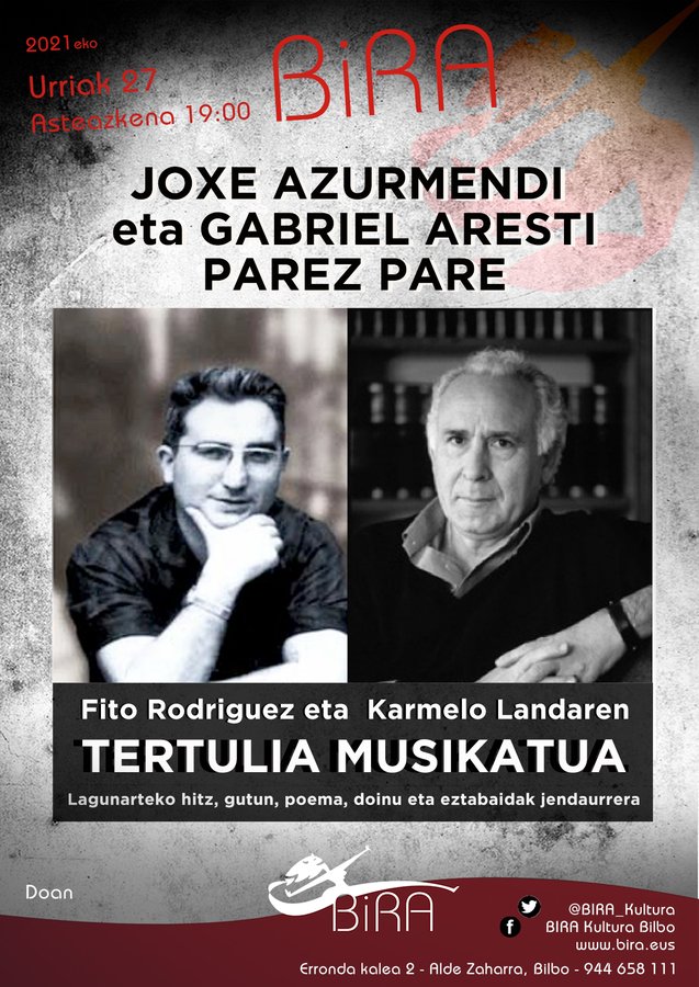 «Joxe Azurmendi eta Gabriel Aresti parez pare» Bilbon